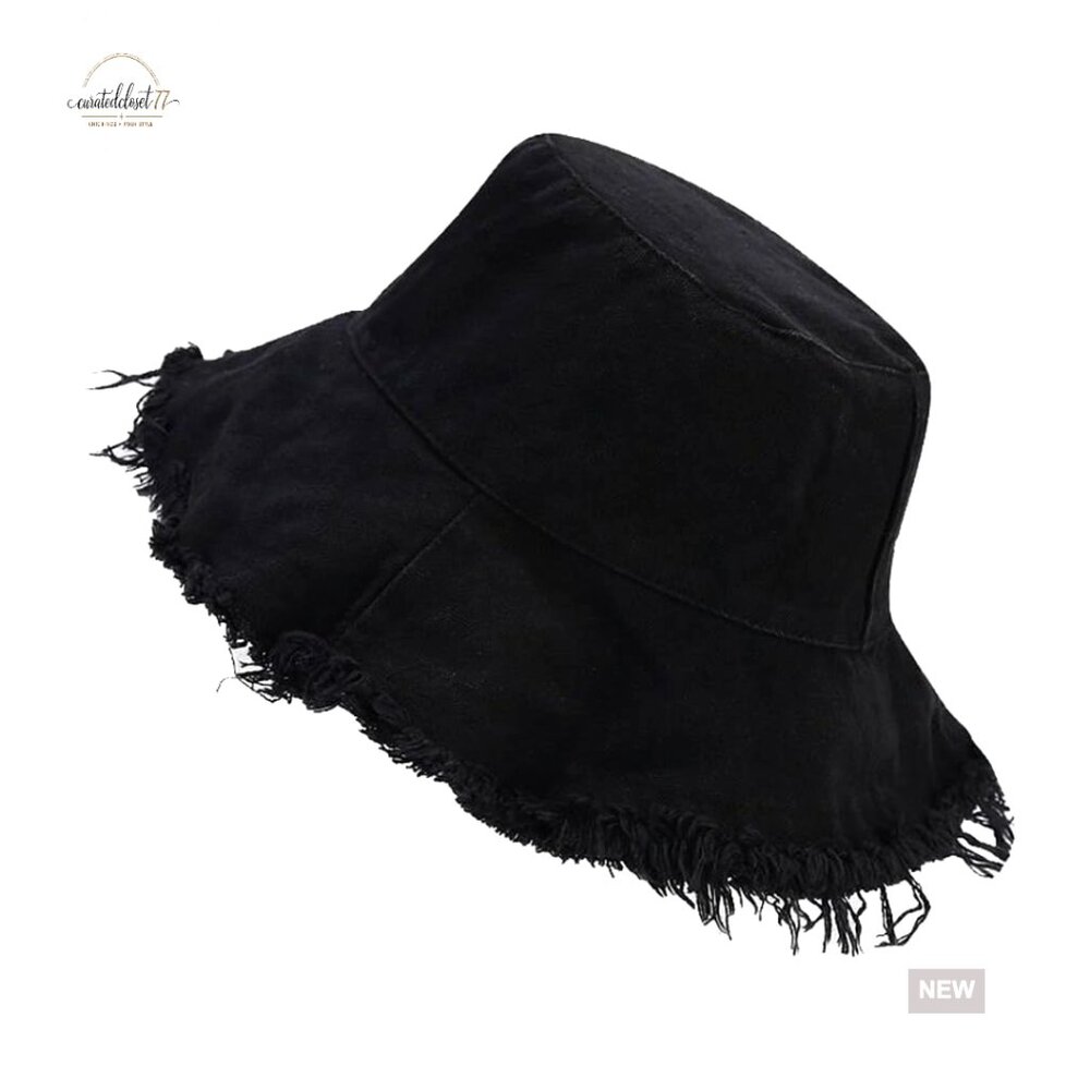 Unisex Cotton Bucket Hat Wide Brim Sun Protection Outdoor Beach Hat